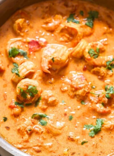 coconut shrimp curry in a pan.