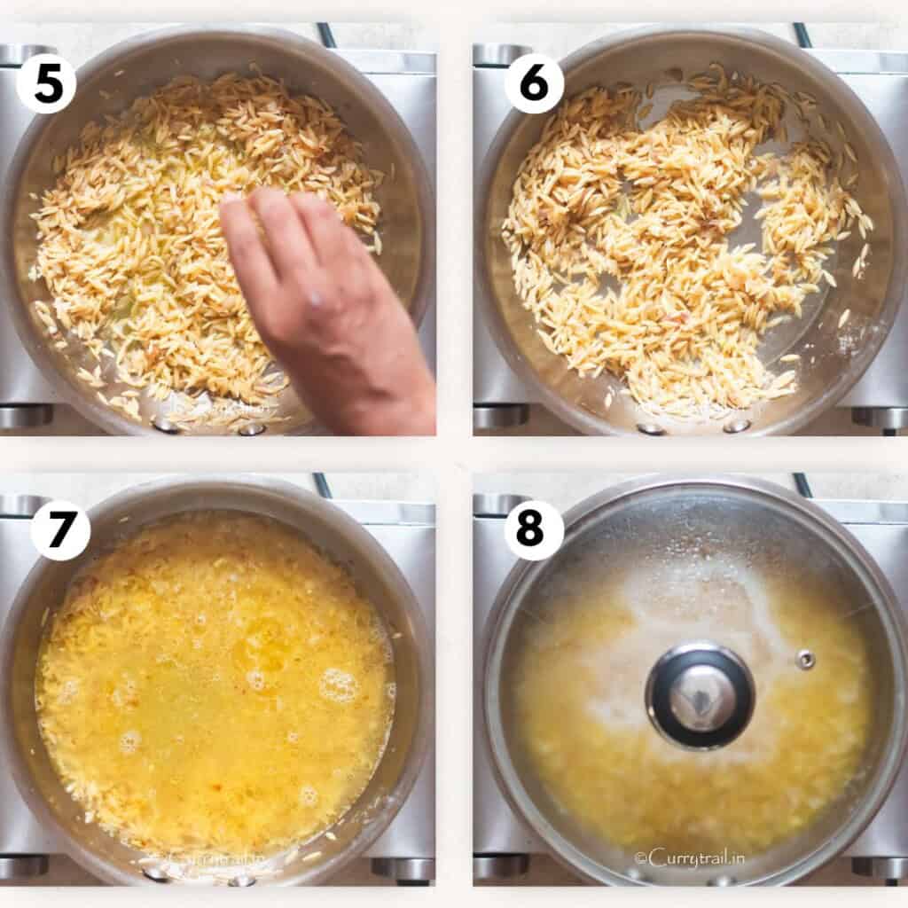 cooking orzo pasta in vegetable broth.