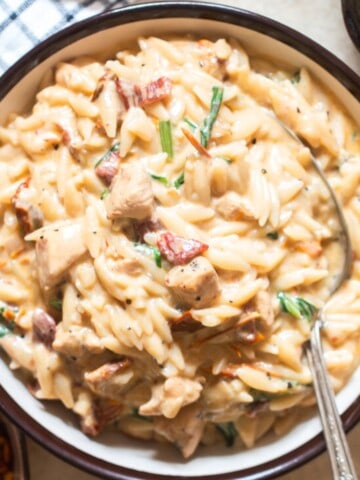 creamy orzo chicken pasta.