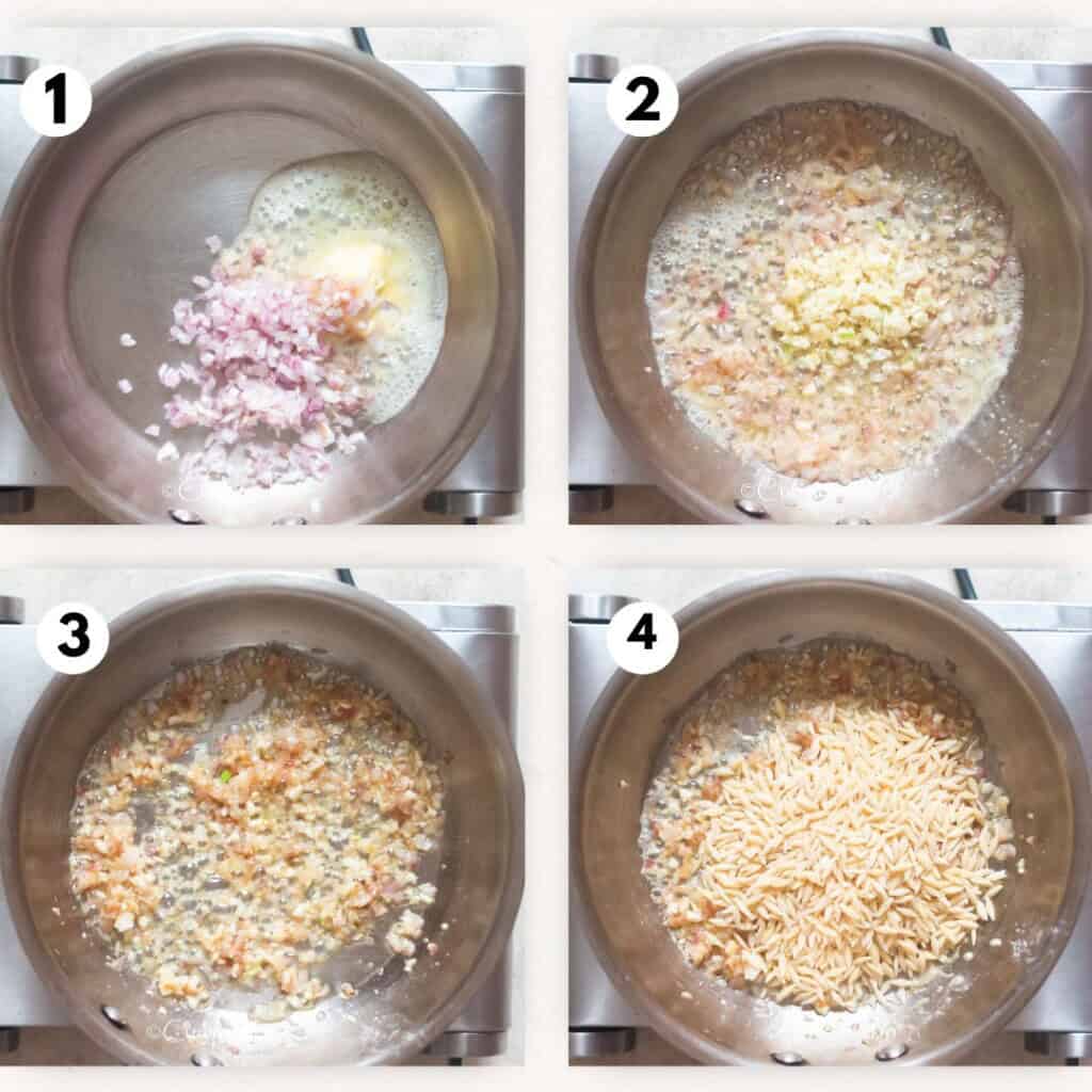 saute shallots in garlic in a pan.