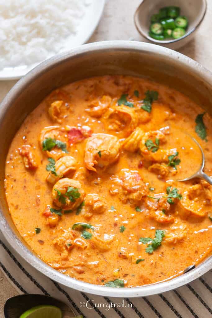 coconut shrimp curry in a pan.