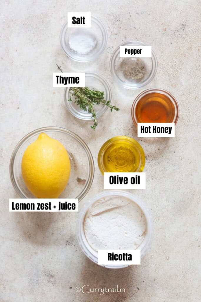 all ingredients for whipped ricotta dip.