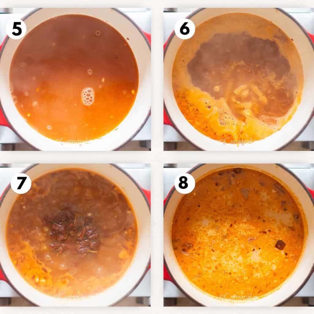 picture collage of making creamy soup with chicken and pasta.