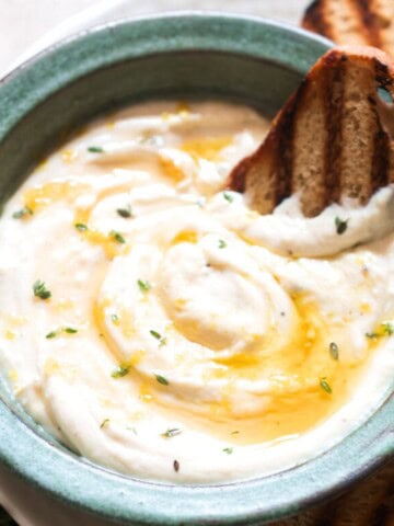 ricotta appetizer dip with crostini.