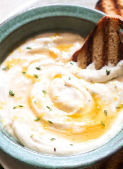 ricotta appetizer dip with crostini.