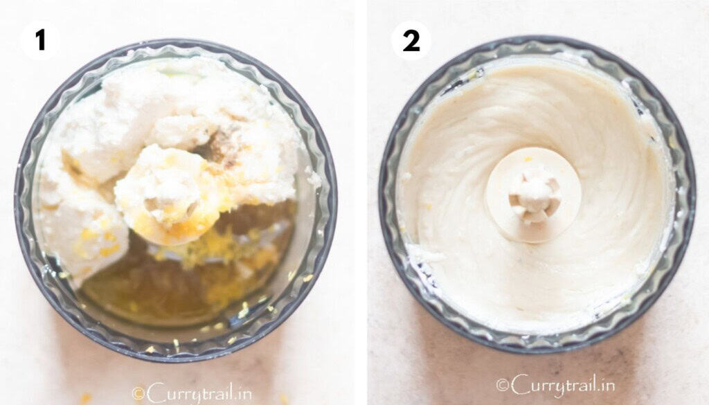 whipping ricotta cheese in a food processor.