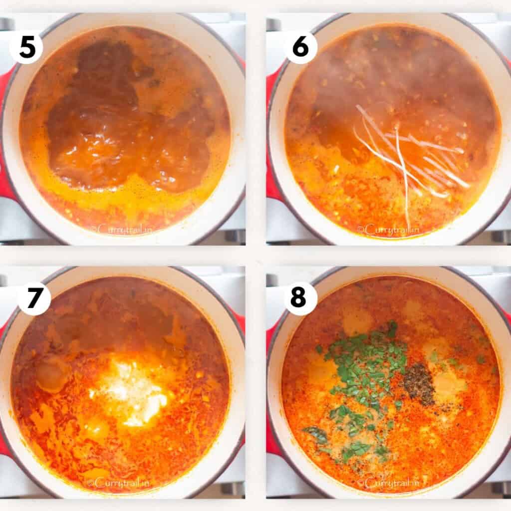 step by step picture collage of making Thai soup in a large pot to make soup.