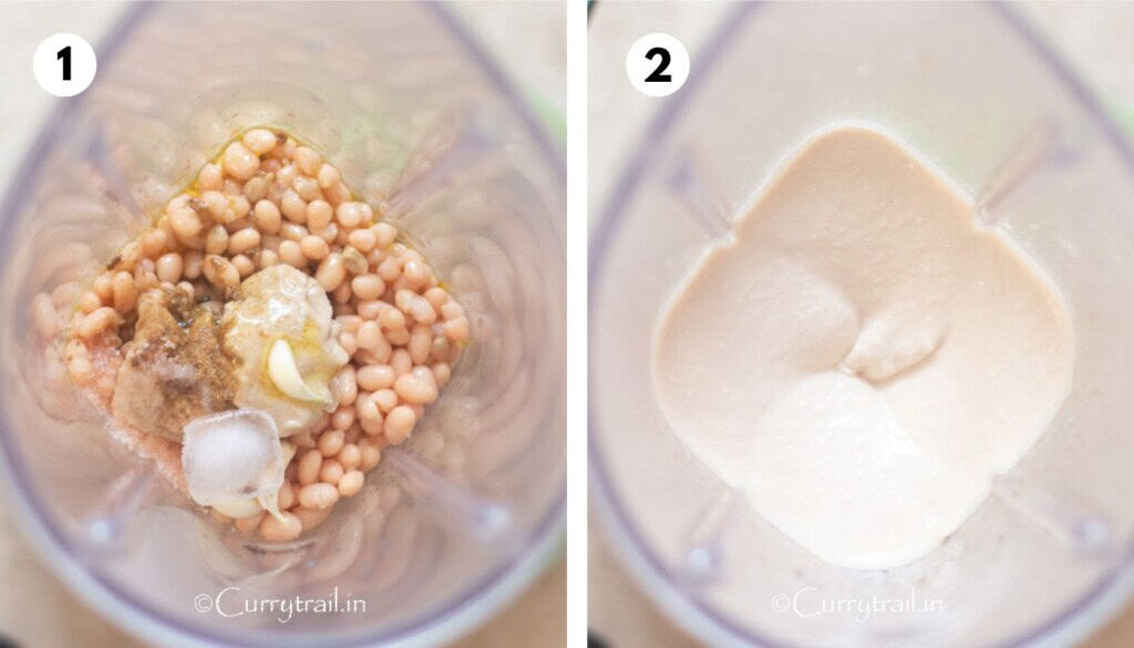 picture collage of making hummus with canned white beans.