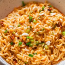 ramen noodles in sauce made of peanut butter.