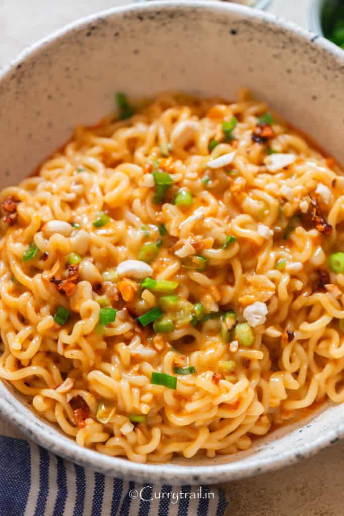 ramen noodles in sauce made of peanut butter.