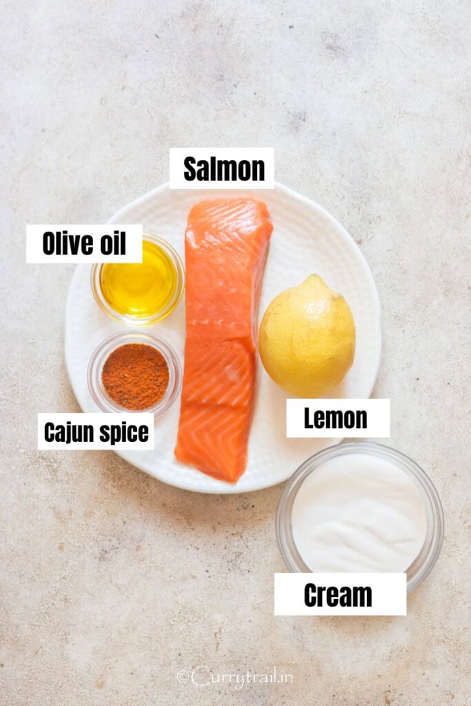 all ingredients for salmon spiced with cajun seasoning.