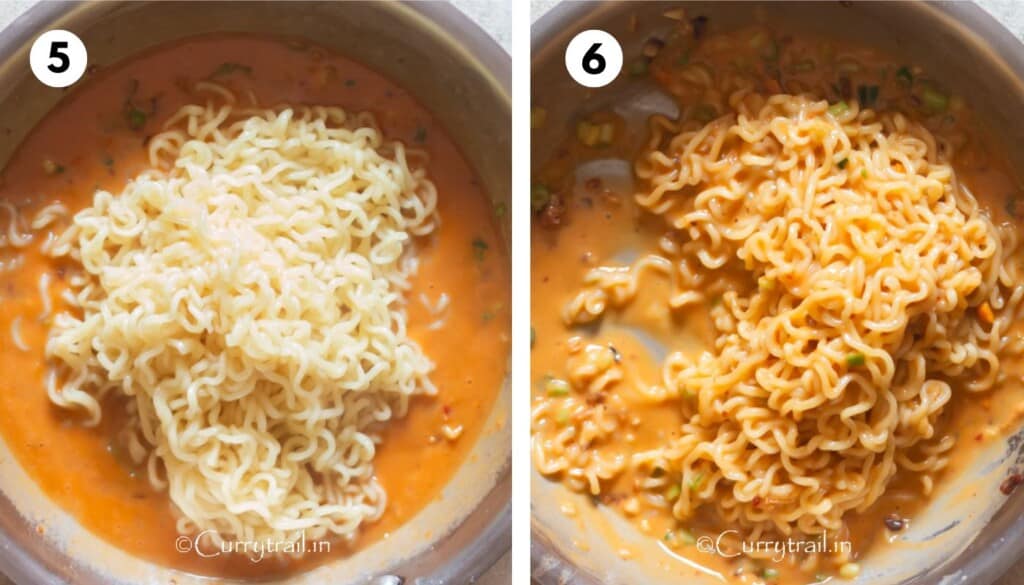picture collage of making ramen noodles in peanut butter sauce.
