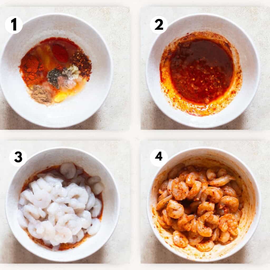 picture collage of making marinade for the shrimp.