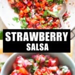 fruit salsa in a bowl served with nacho chips.