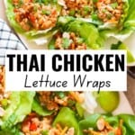 Thai chicken lettuce wraps arranged on a plate.