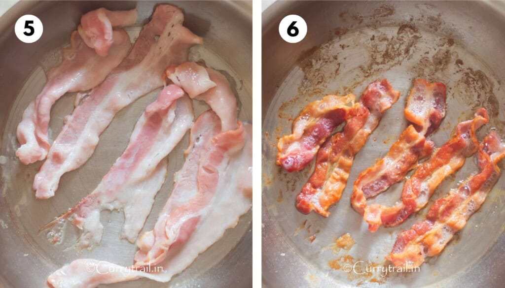 pan frying streaky bacon until crispy.