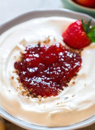 cheesecake dip in a bowl.