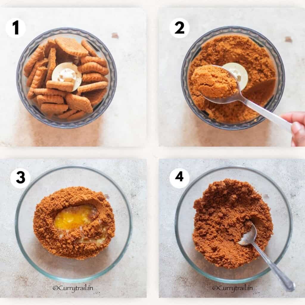 photo collage of making biscuit crumbs.